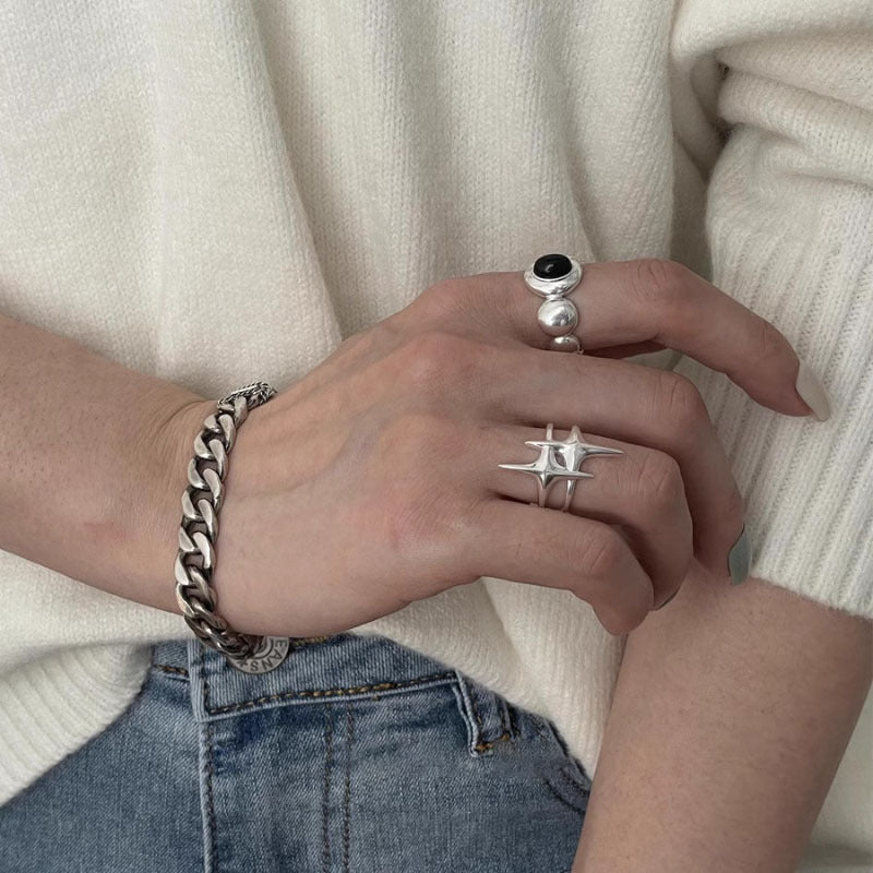 Wholesale  Black Onyx Simple Double Mans Star Ring