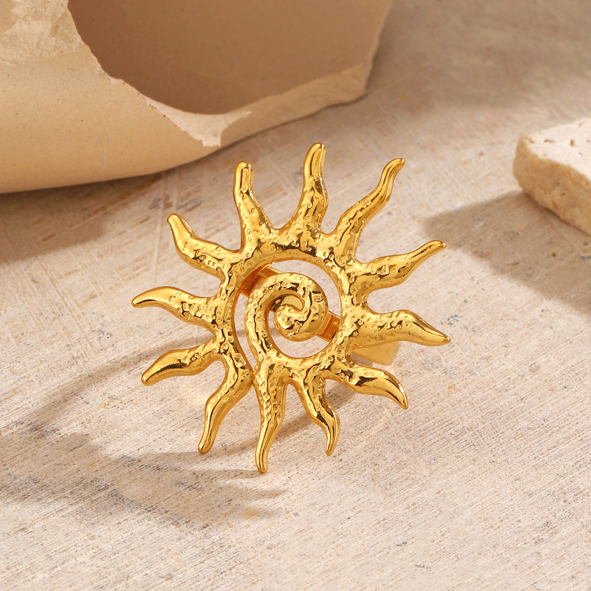 Wholesale Hip-Hop Retro Sun Ring - 18K Gold-Plated Stainless Steel Adjustable - Fashion Accessory for Everyday Wear