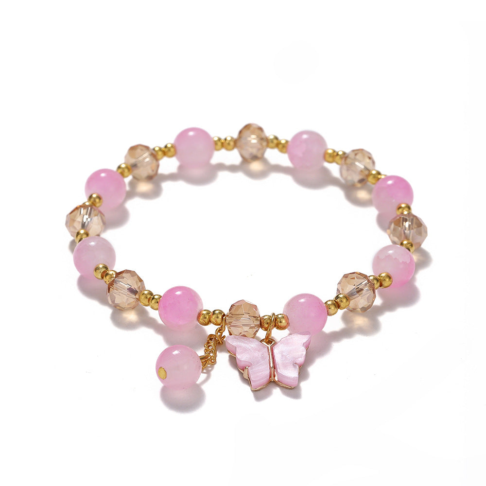 Wholesale Blue Butterfly Artificial Crystal Beaded Bracelet Chinese Style Chic Fashion Accessory Travel Souvenir Gift