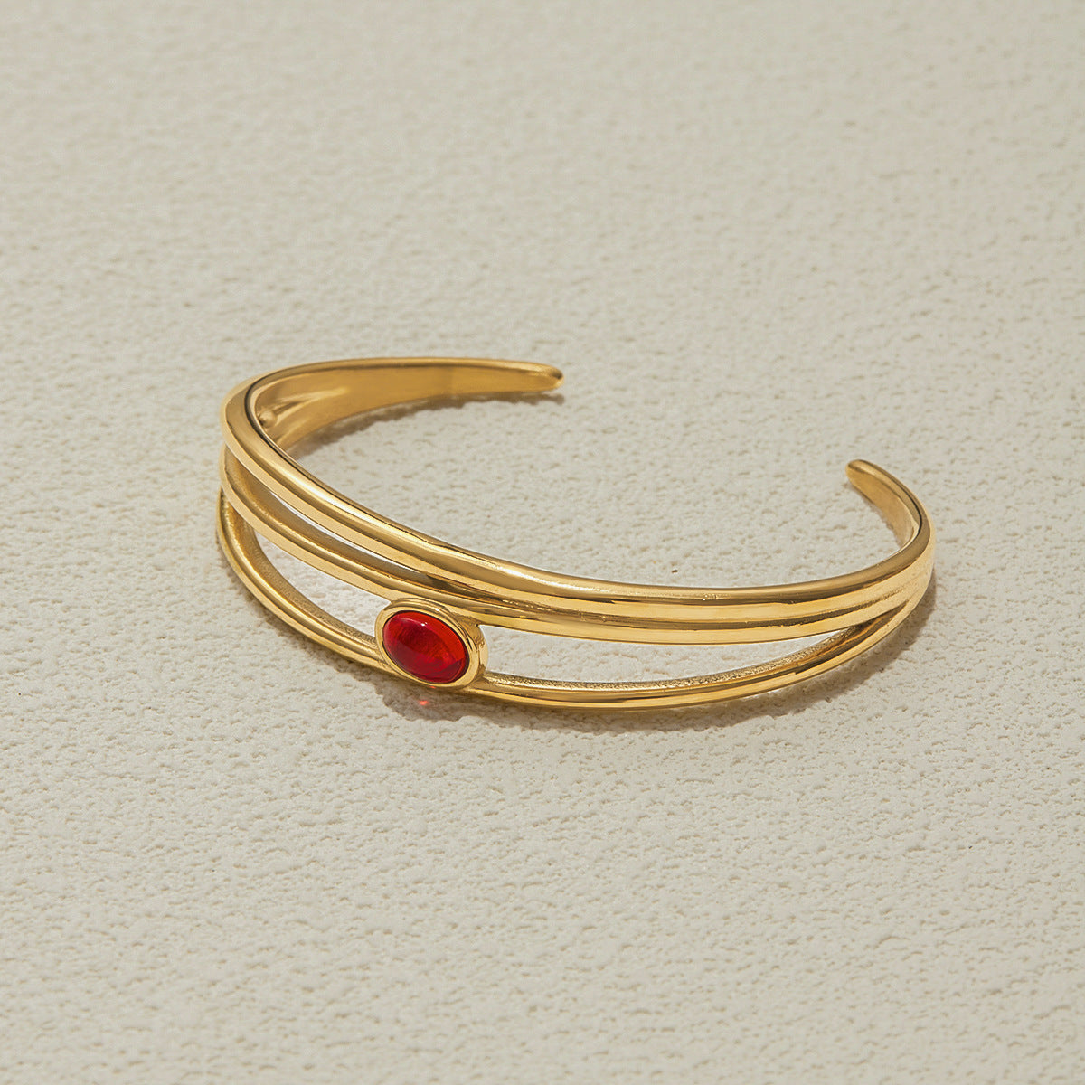 Wholesale 18K gold stainless steel red natural stone three-layer hollow open bracelet jewelry