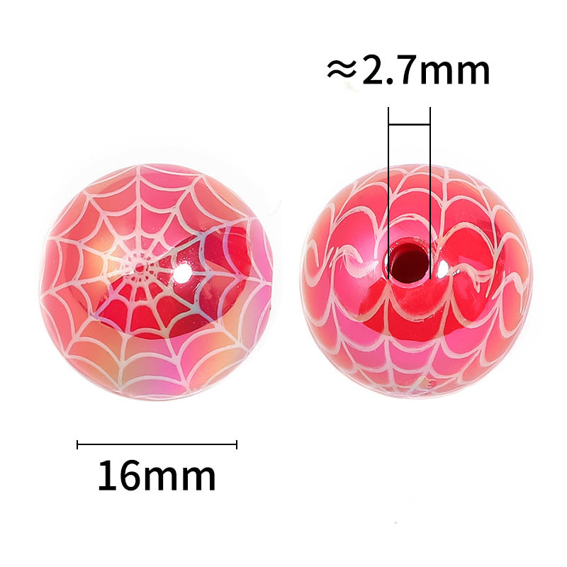 Wholesale 100pcs Halloween Acrylic Round Beads UV Plated Spider Web Beads Diy Accessories ACC-BDS-BLG102