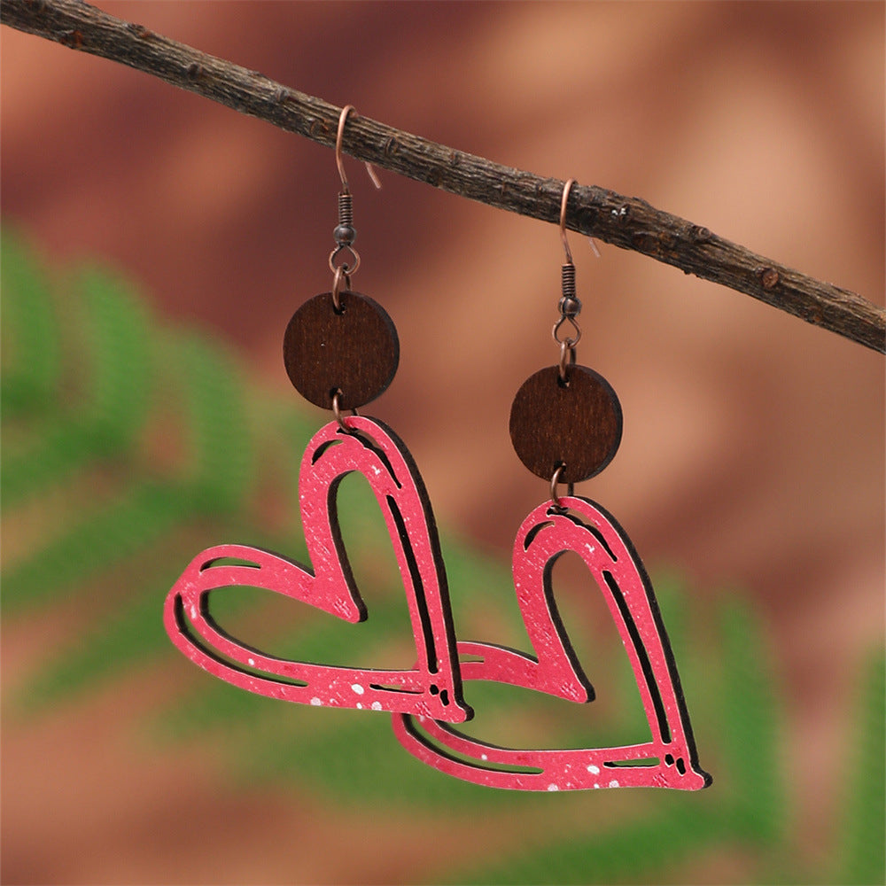 Wholesale Heart Hollow Wood Valentine's Day Earrings