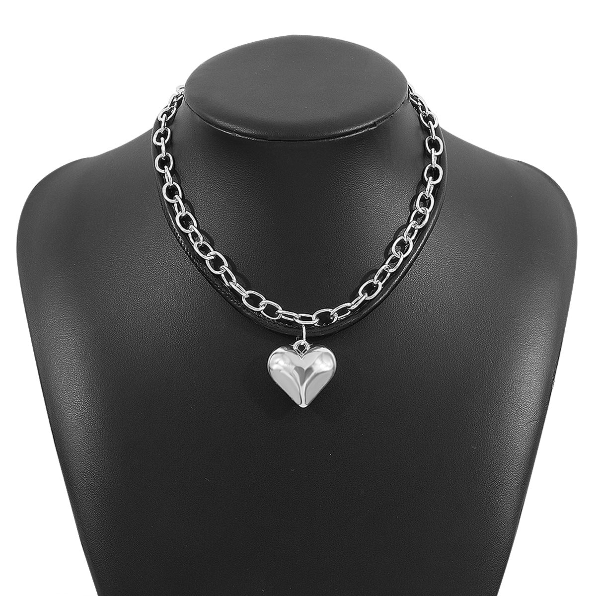 Wholesale creative love chain pendant choker  black leather Necklace