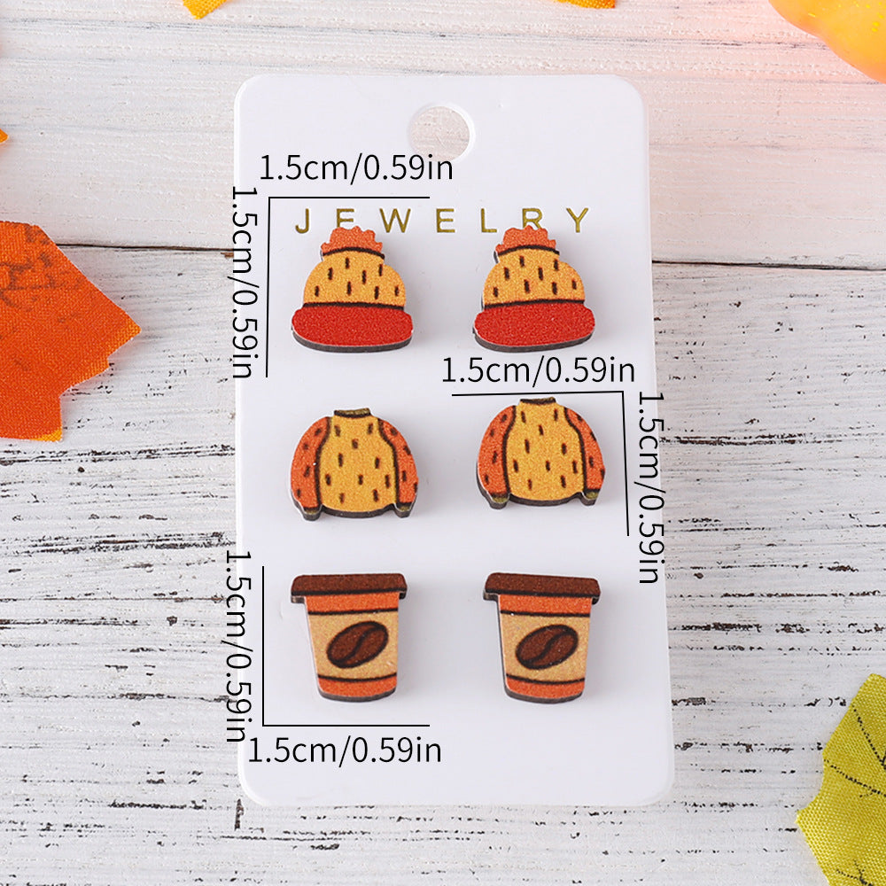 Wholesale Thanksgiving Maple Leaf Wood Pumpkin Earrings suit