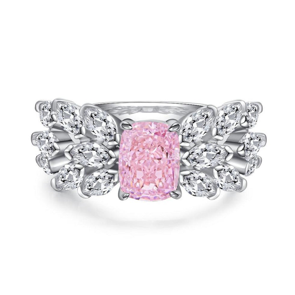 Wholesale S925 Sterling Silver Ice Cut Ring Pink Diamond Colored Gemstone ACC-RS-JiuHao020