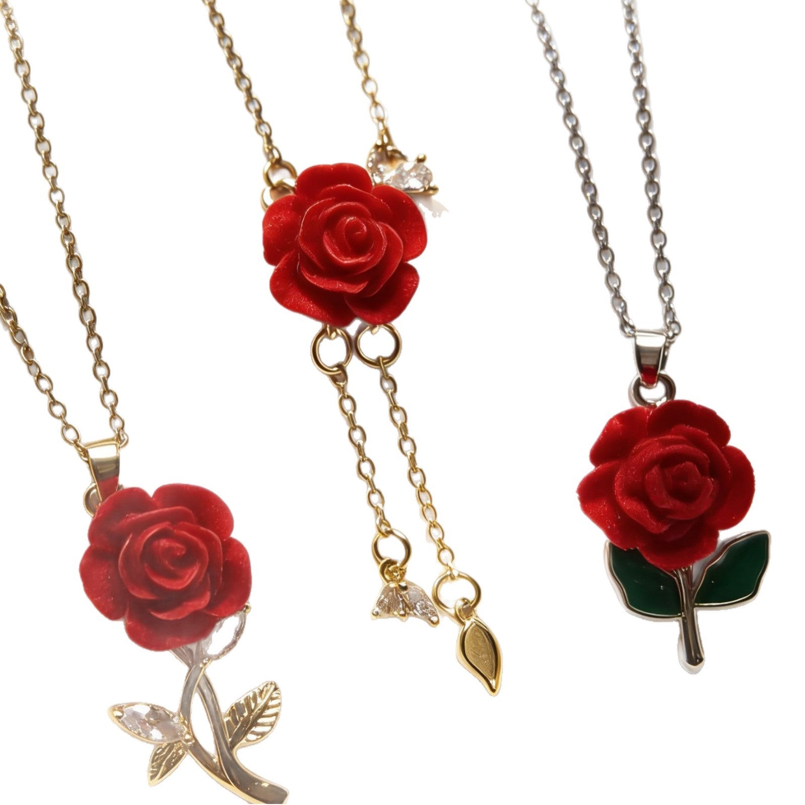 Wholesale Romantic Red Micro-set Choker Necklace,  Titanium Steel Gold Plated,  Fashion Jewelry Accessory for Resale