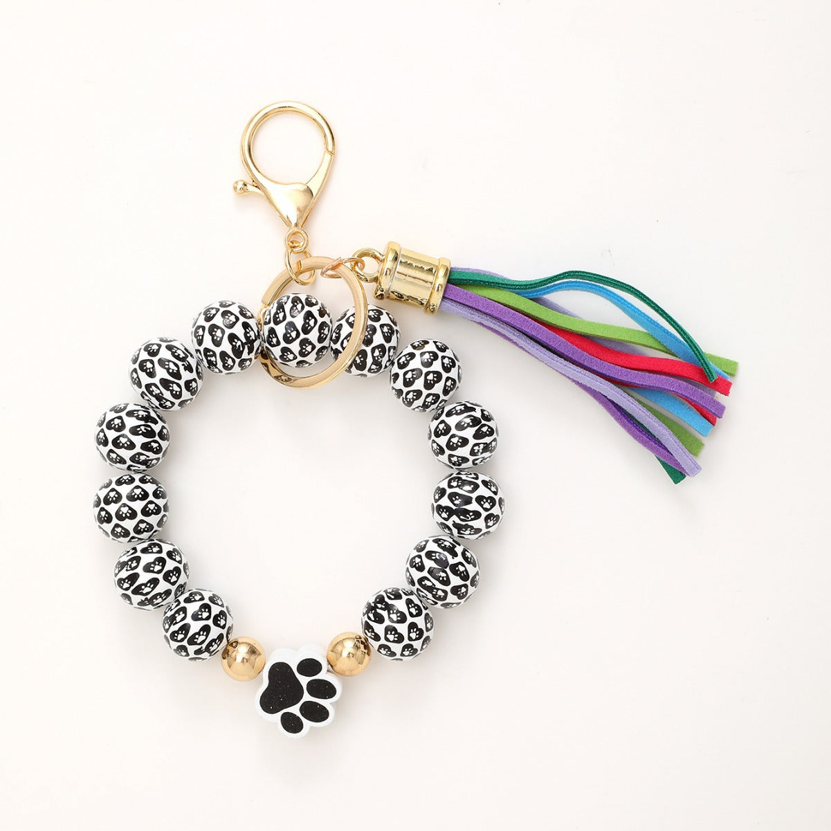 Wholesale Colorful Tassel Cat Claw Leaf Wooden Beaded Wristlet Keychain ACC-KC-YTian023
