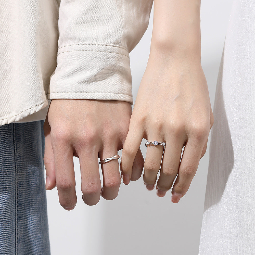 Wholesale S925 sterling silver plain ring with zircon adjustable ring