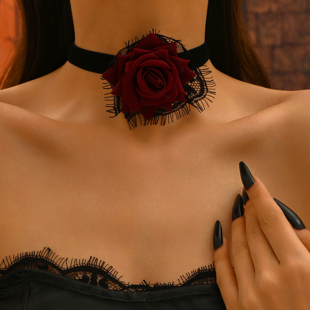 Wholesale  Retro Style  Red Rose Long Tassel Necklace