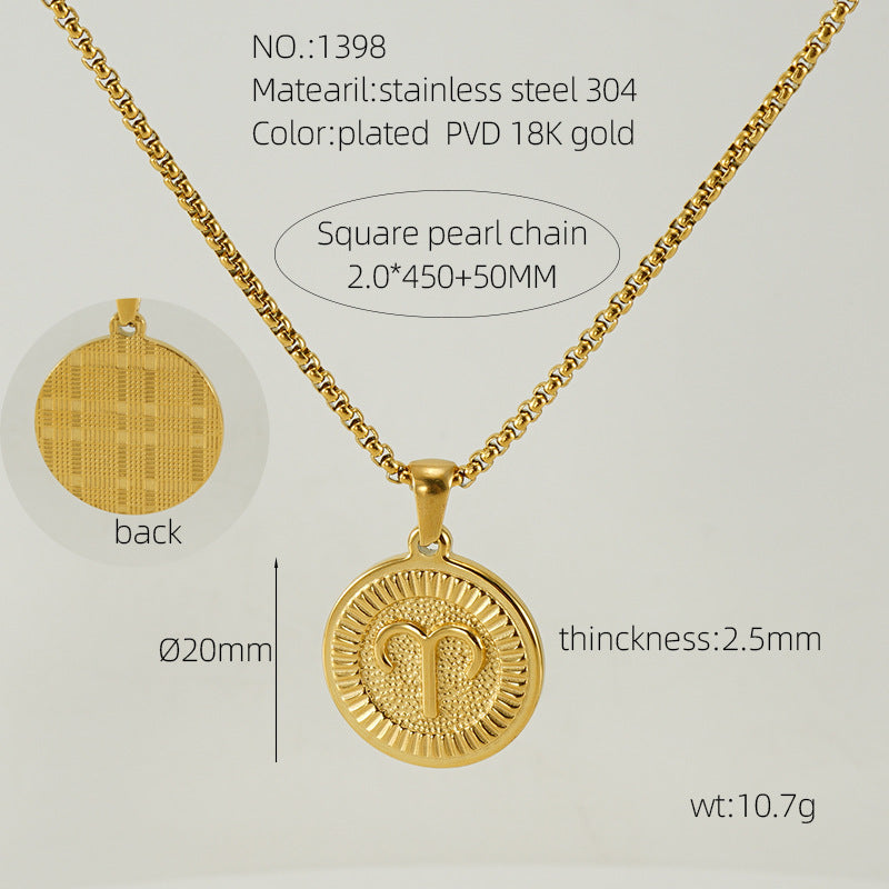 Wholesale Zodiac Necklace 18K Pendant Clavicle Chain Stainless Steel Choker Necklace Constellation Necklace ACC-NE-ZhongYao001