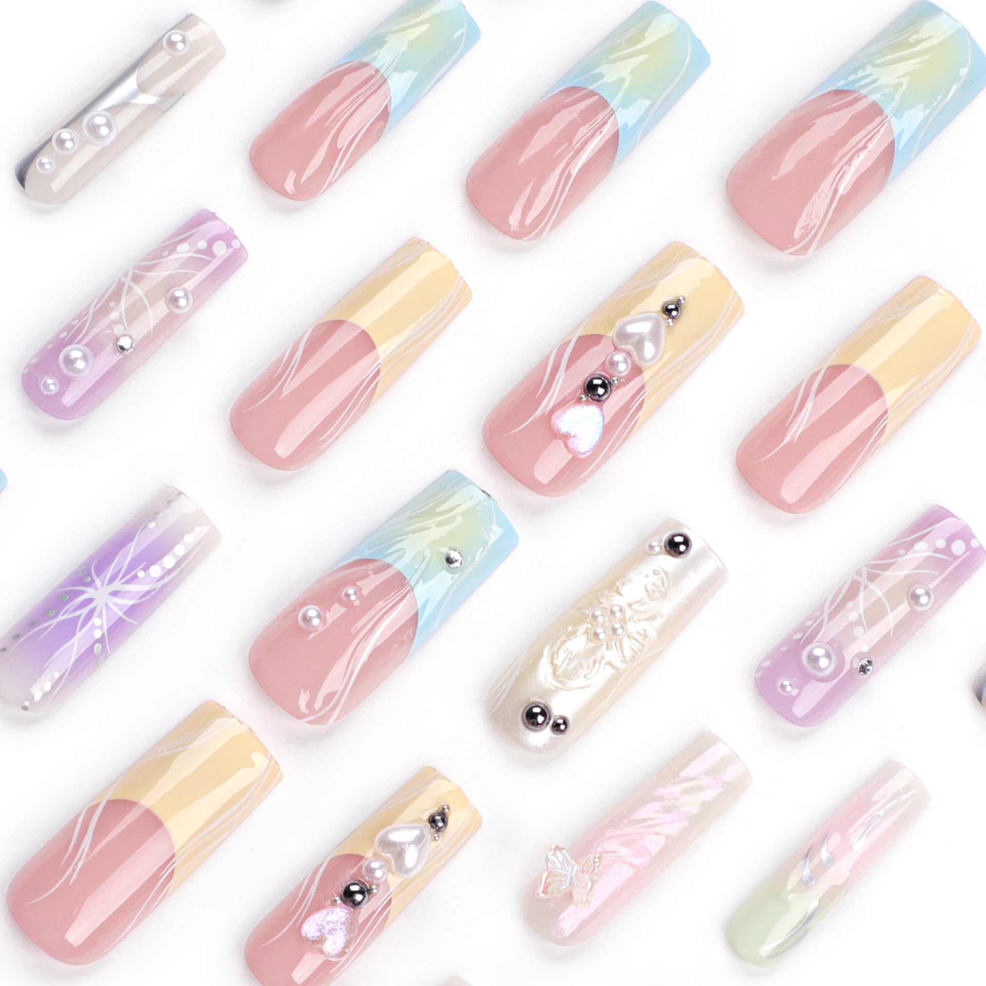 Wholesale 24 Pieces/box Butterfly Dye Press-on Nails Kits Nail Stickers ACC-NS-LeFan064