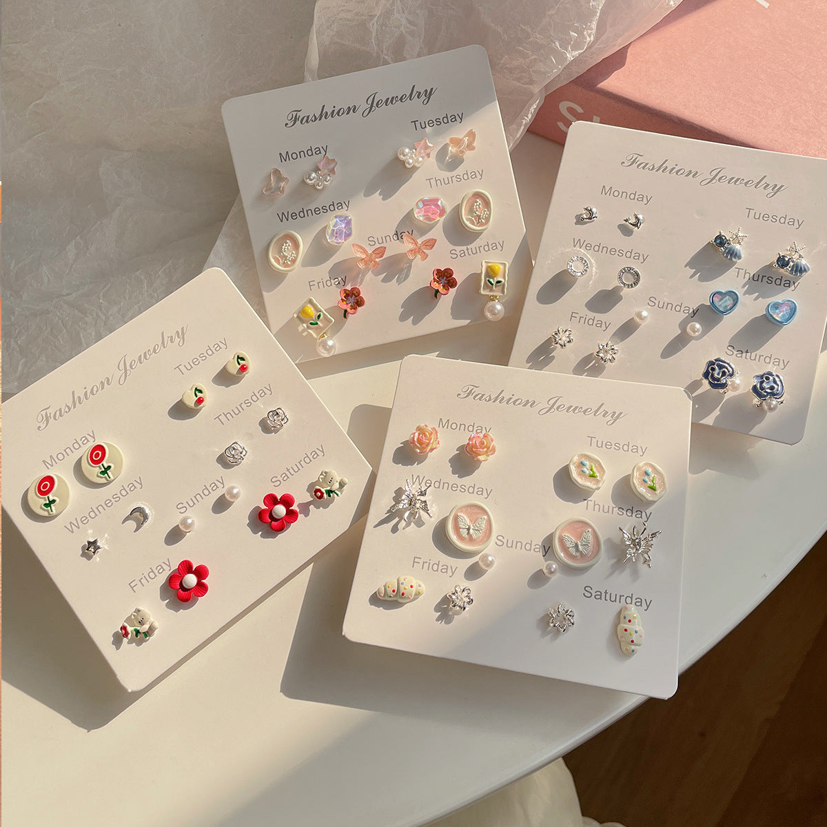 Wholesale Butterfly Earring Set Pink Girl Earrings Bow Earrings ACC-ES-ShuangXiang001