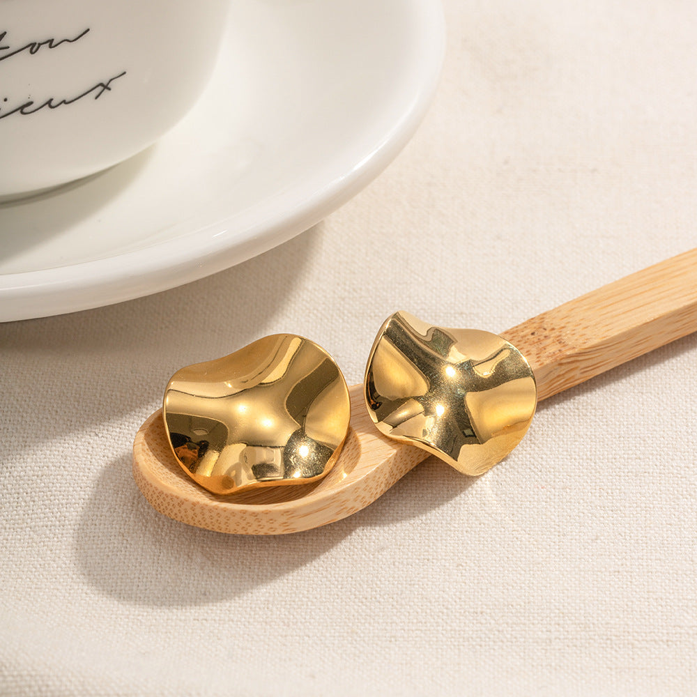 Wholesale Titanium Steel 18k Gold Stainless Steel Round Pleated Earrings ACC-ES-Jied008