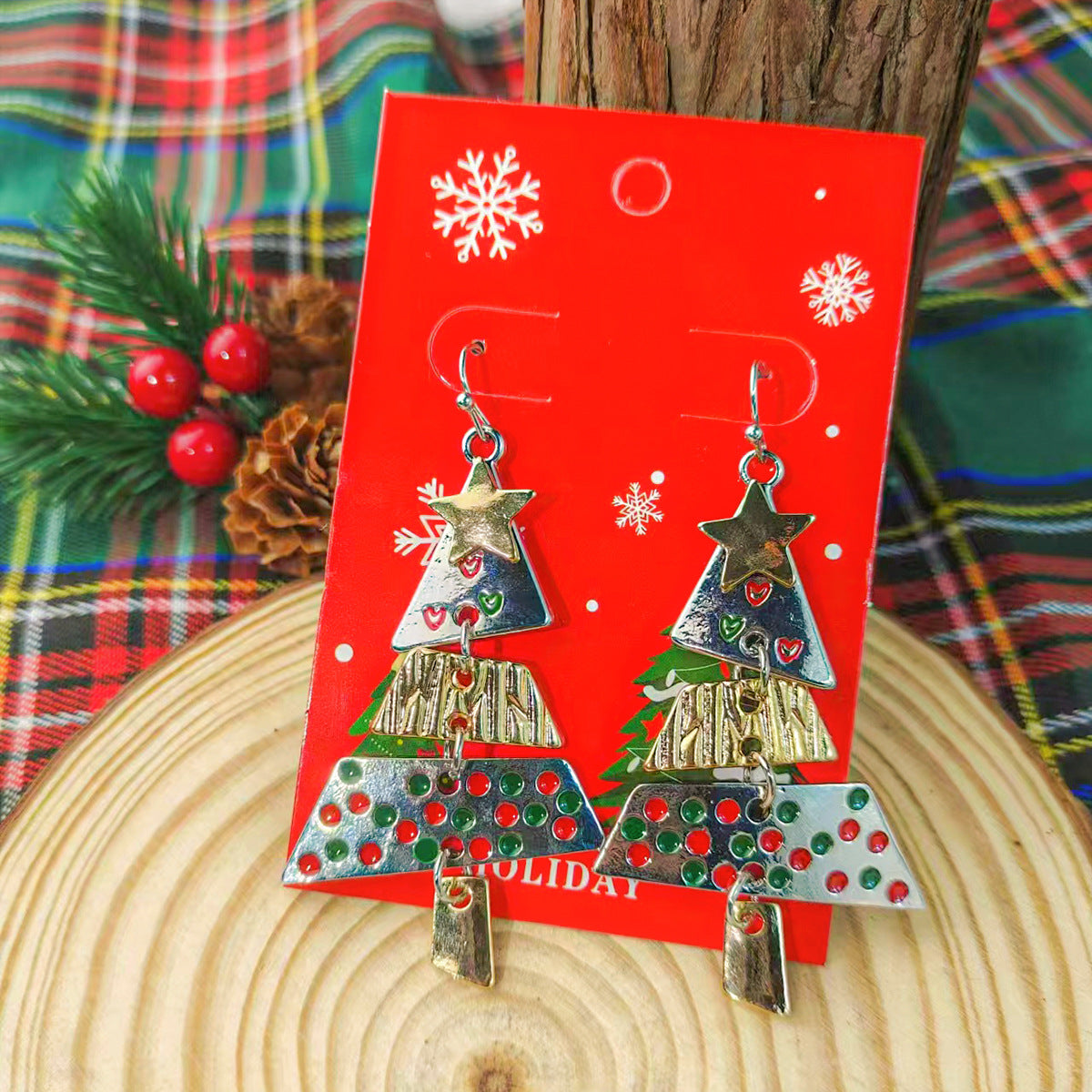 Wholesale Metal Christmas Tree Earrings