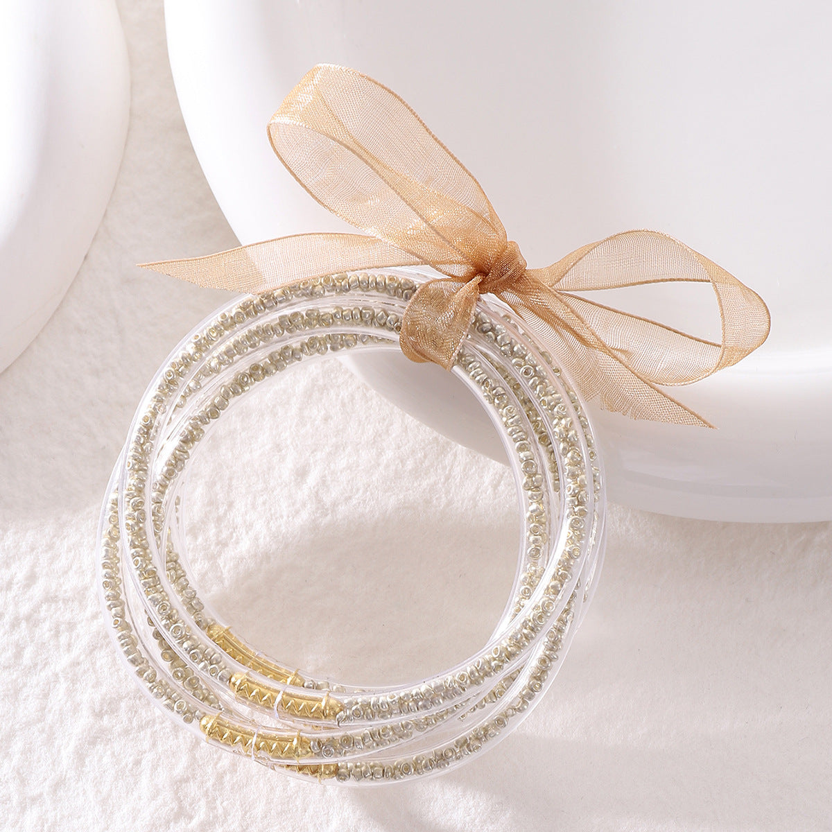 Wholesale Rice Beads Colorful Ribbon Plastic Silicone Tube Bracelet Jelly Bangles Beaded Bracelets ACC-BT-YTian005