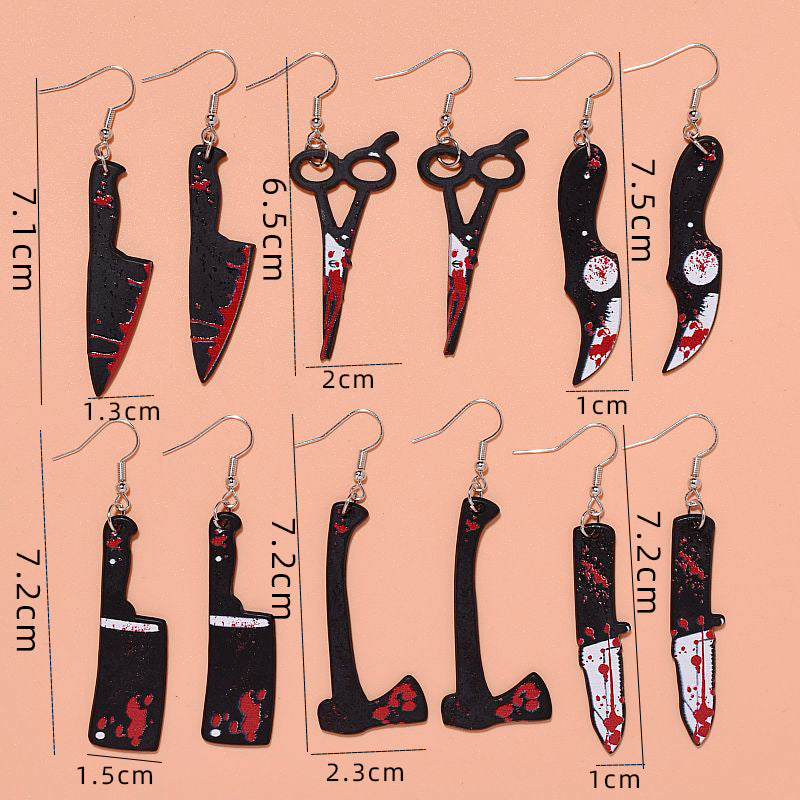 Wholesale Halloween acrylic printing  blood color knife earrings