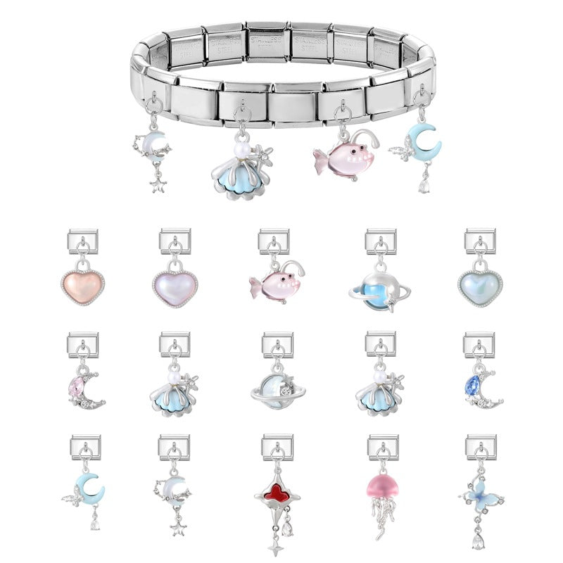 Wholesale Italian Charm Bracelet 9mm DIY Splicing Heart Pendant Stainless Steel Composable Bracelet