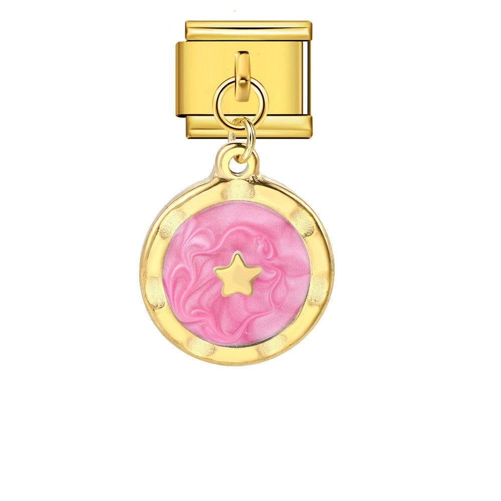 Wholesale Italian Charm Bracelet 9mm DIY Splicing Gold and Silver Round Pendant Stainless Steel Composable Bracelet