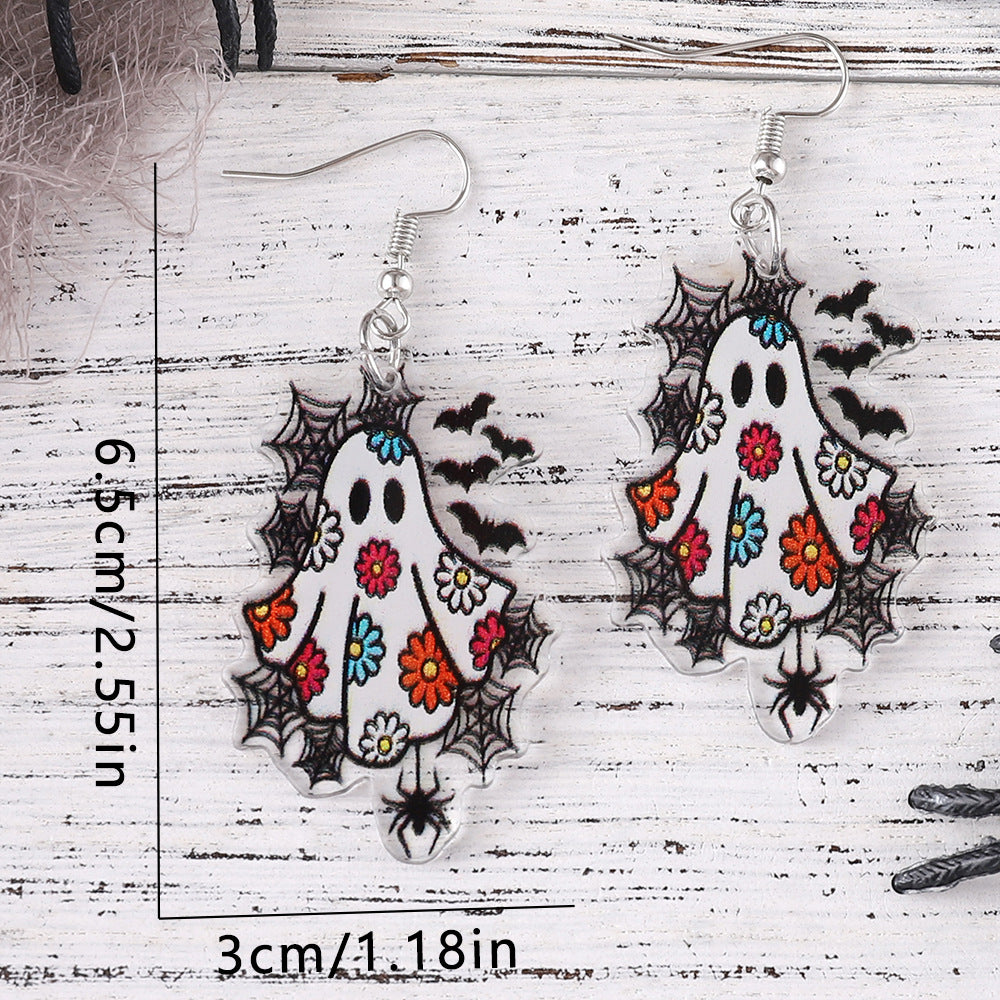 Wholesale  Cute Flowers Ghost Bat  Web Pendant Acrylic Earrings