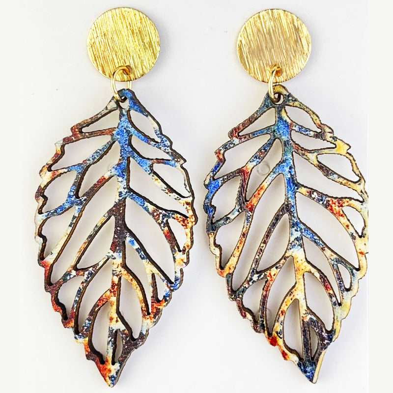 Wholesale 2 Pairs/pack Forest Natural Mountain Plant Leaf Maple Leaf Wood Earrings ACC-ES-HY157
