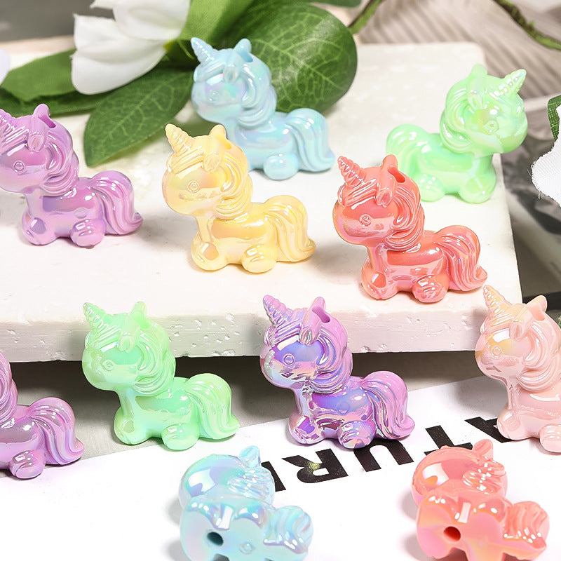 Wholesale 50pcs Acrylic Luminous Cartoon Unicorn Vertical Hole Beaded Diy Accessories ACC-BDS-BLG069