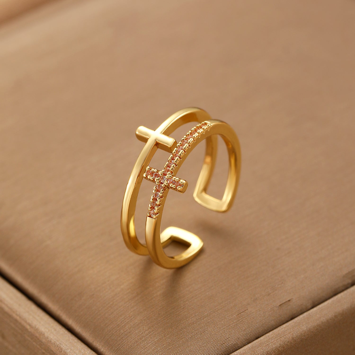 Wholesale Double Cross Open Ring In Gold Copper Geometric Unisex Jewelry Accessory For Everyday Wear And Gifts