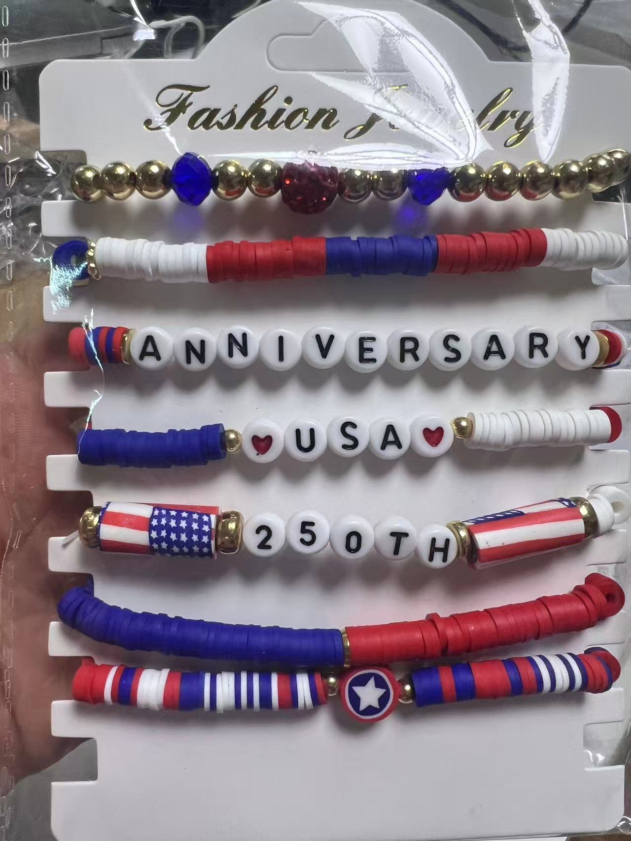 Wholesale Independence Day Women' s Bracelet 8 Clay Bead bracelet Layered Bracelet Set