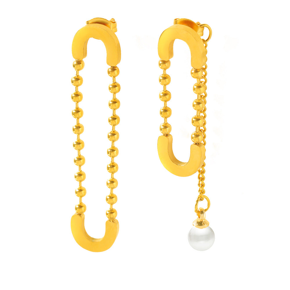 Wholesale Exaggerated Design Sense Stainless Steel Gold  Pearl Pendant Pin Earrings