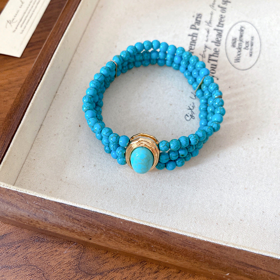 Wholesale Retro Multi-Layer Turquoise Bead Necklace,  Fashion Accessory for Women,  Boutique Resale