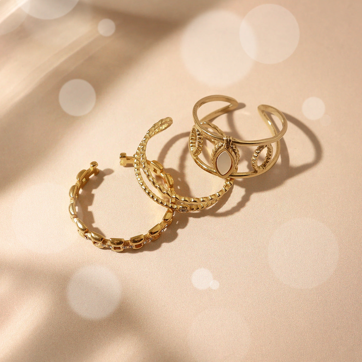 Wholesale  Light Luxury Inlaid Zircon Personalized Stainless Steel Oval Hollow Opening Adjustable Ring