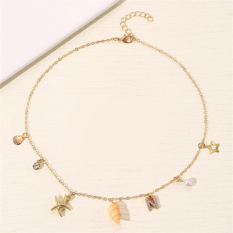 Wholesale 26 Letter Pearl Shell Necklace Beach Ocean Bohemian Style