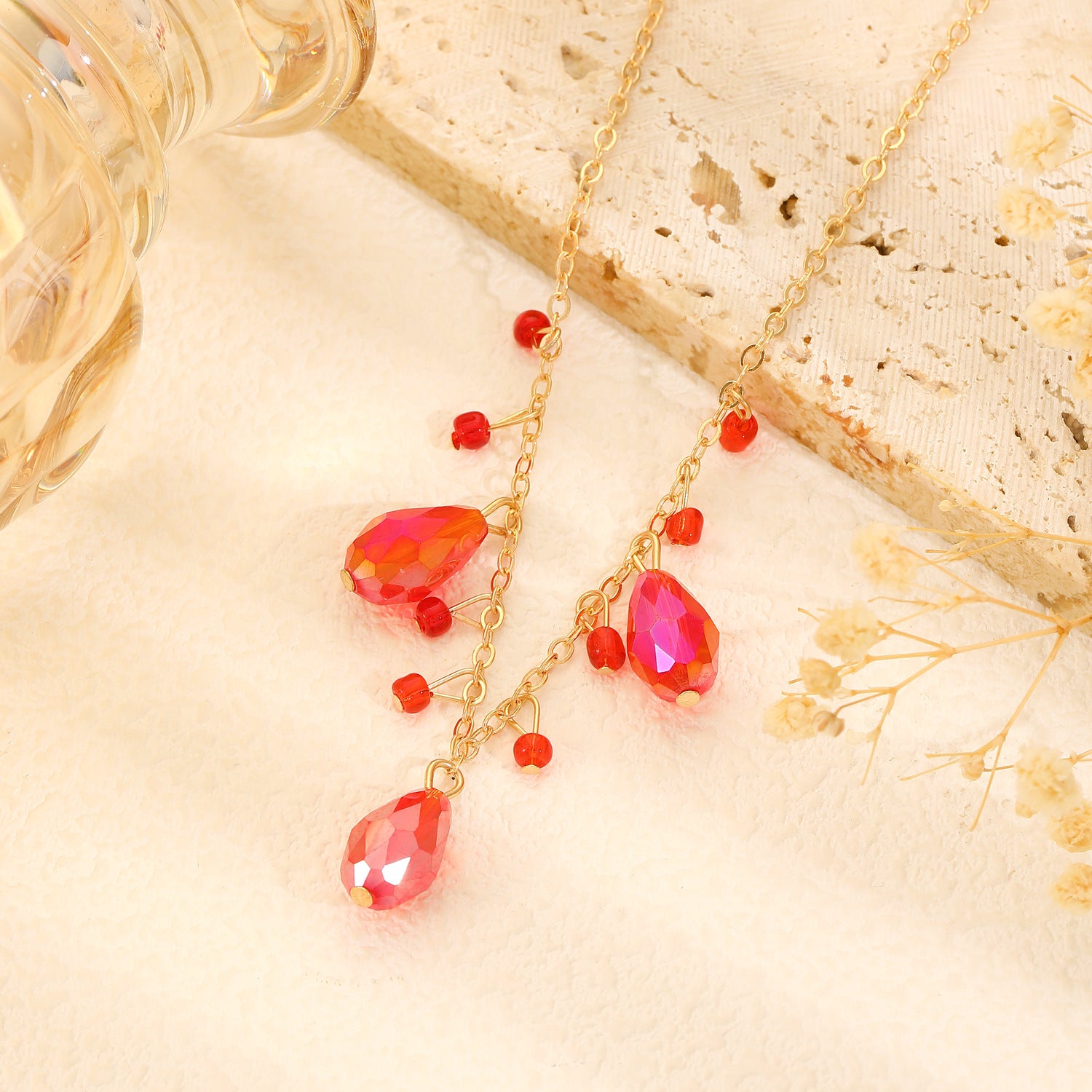 Wholesale  Red Drop Pendant Necklace,  Alloy,  Fashion Accessory for Resale
