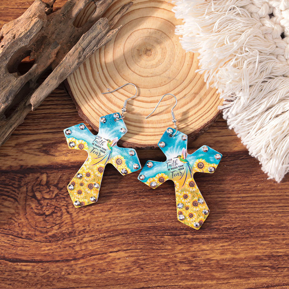 Wholesale Western style colorful rhinestone cross earrings