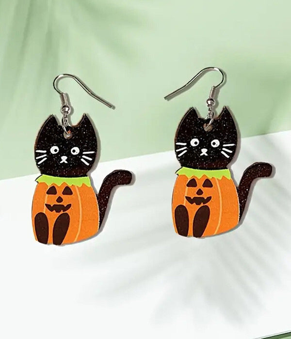 Wholesale  Cat Pumpkin Acrylic Earrings Trendy Ghost Stud Earrings for Party Gift Boutique Jewelry Accessory