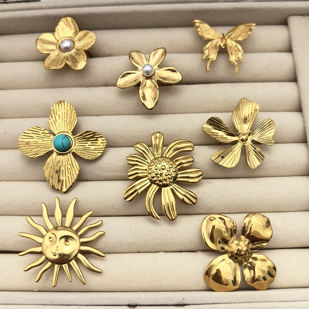 En gros en acier inoxydable grandes fleurs et anneaux de feuilles