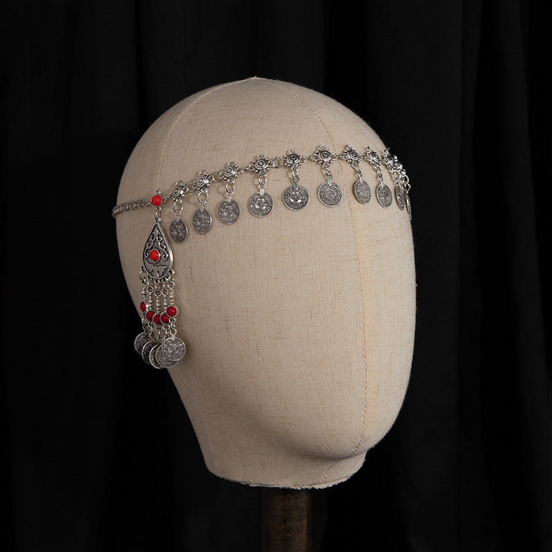 Wholesale Chic Exotic Rhinestone Coin Tassel Hair Chain Retro Geometric Head Chain Fashion Accessory