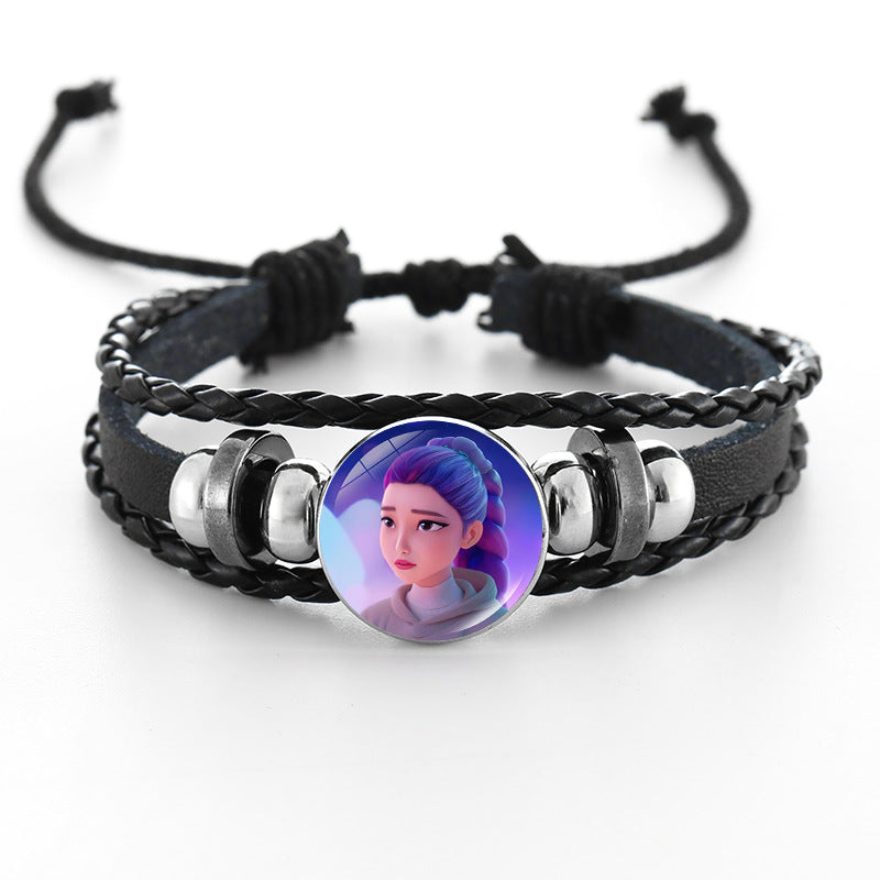 Wholesale Demon Hunters Time Gem Bracelet Couple Leather Braided Black Bracelet kpop