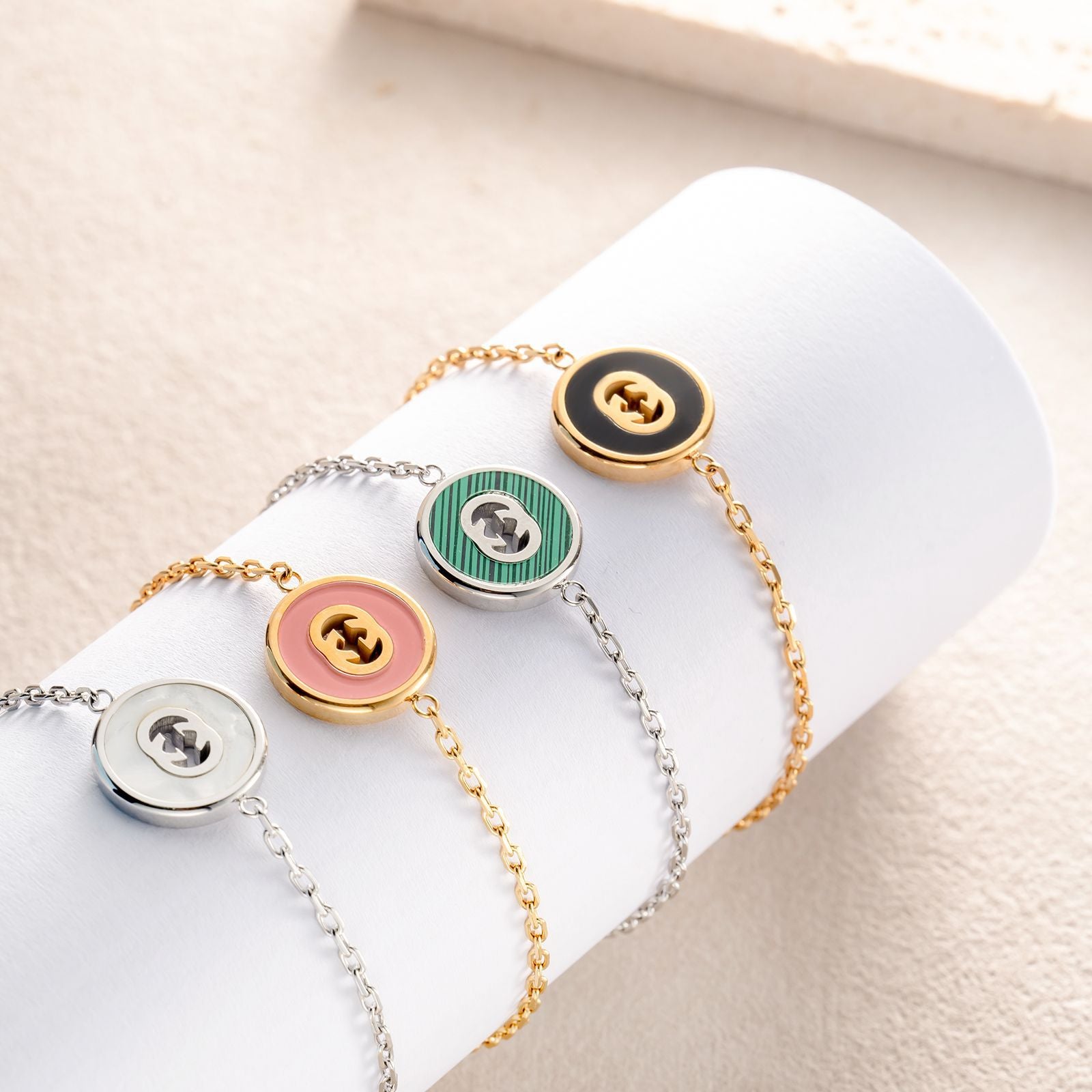 Wholesale Stainless Steel Enamel Retro Bracelet with Double Letter Design Stylish Office Lady Fashion Accessory