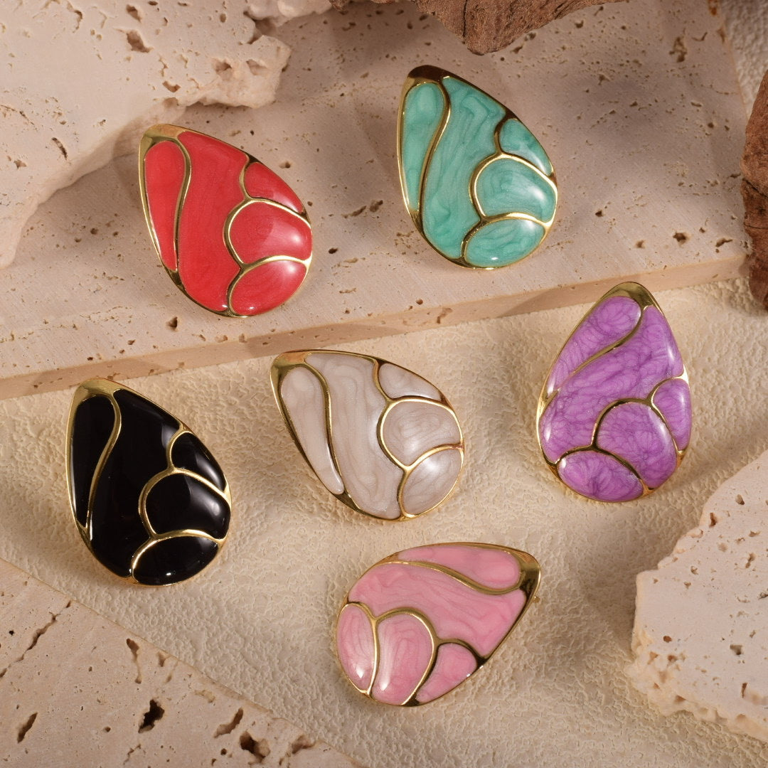 Wholesale Geometric Stainless Steel Enamel Teardrop Earrings