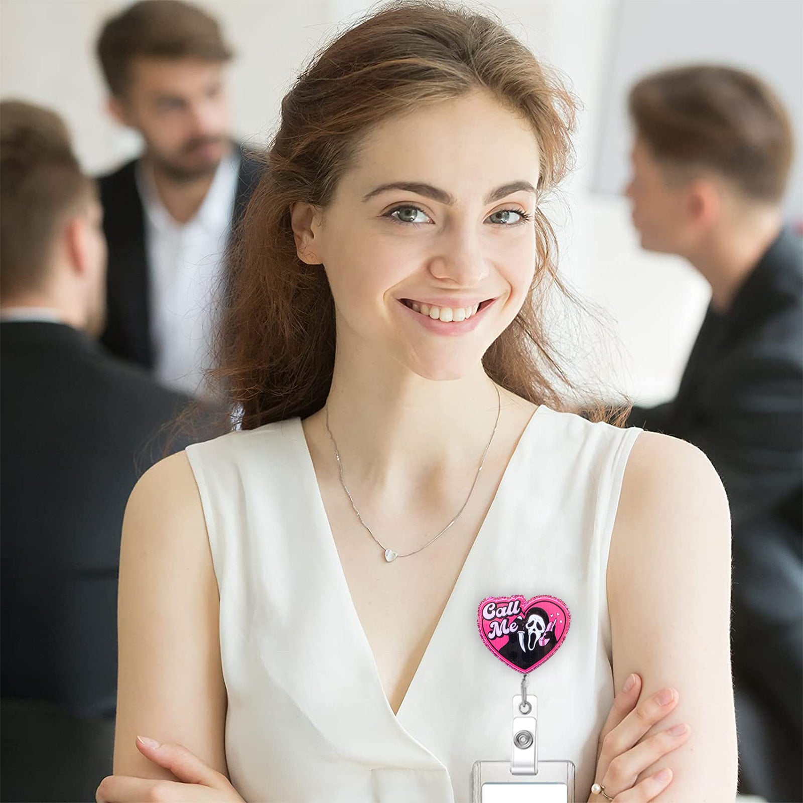 Wholesale ABS Retractable Badge Reel with  Ghost Skull Design - Stylish ID Holder for Office or Bag Charm