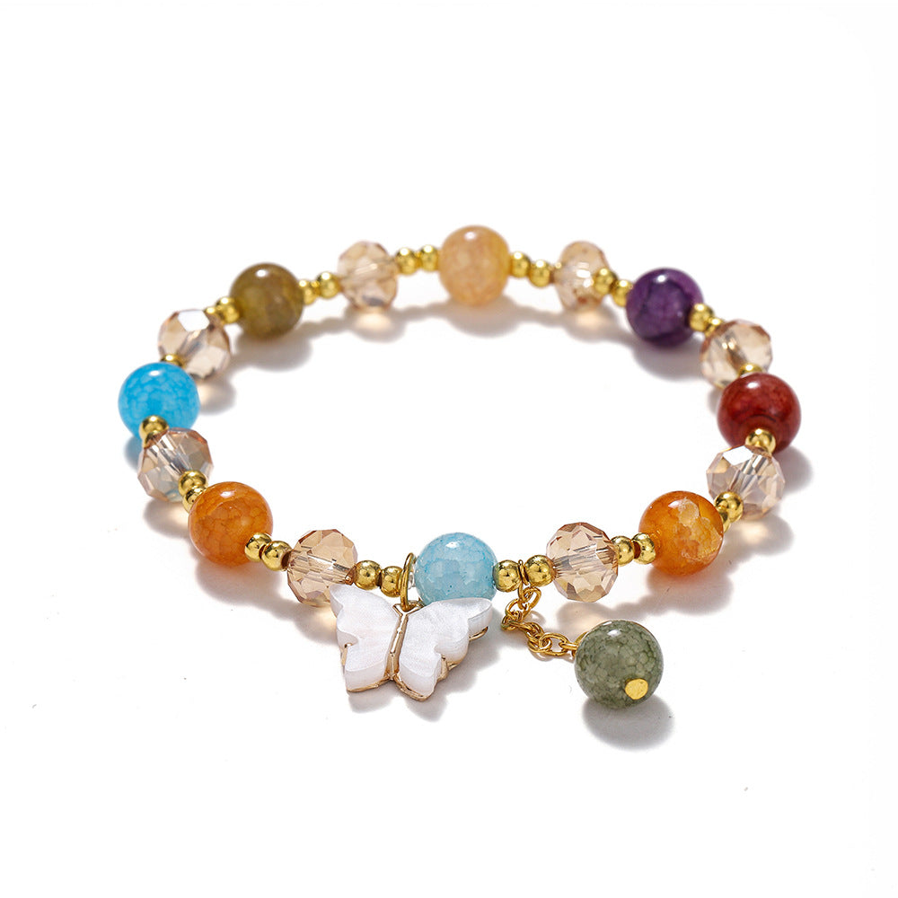 Wholesale Blue Butterfly Artificial Crystal Beaded Bracelet Chinese Style Chic Fashion Accessory Travel Souvenir Gift