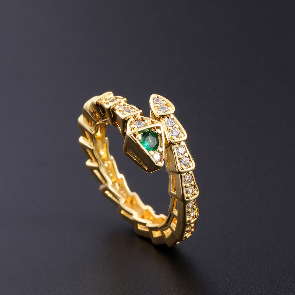 Wholesale European Fashion Sparkling Gold Plated Copper Zircon Open Ring Geometric Chic Jewelry Accessory Gift