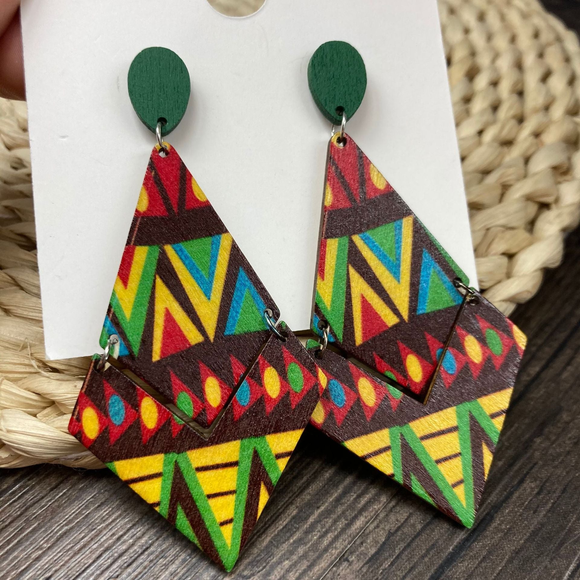 Wholesale Mid-century Style Bohemian Printed Wood Earrings ACC-ES-FX029