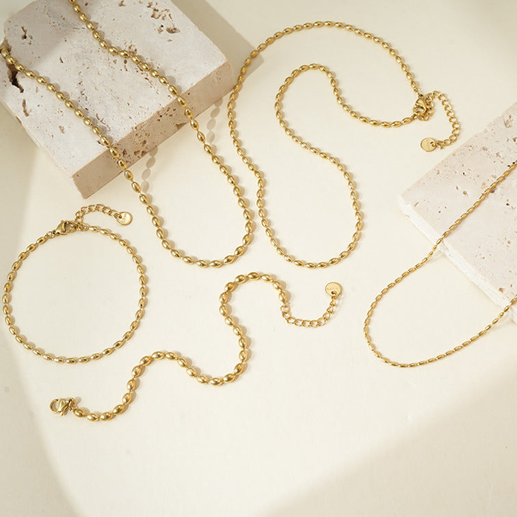 Wholesale Titanium steel rice grain steel bead necklace