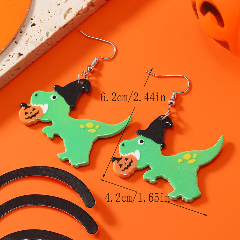 Wholesale Halloween Christmas Bell Little Dinosaur Cane Monster Double-sided Earrings ACC-ES-Haoc004