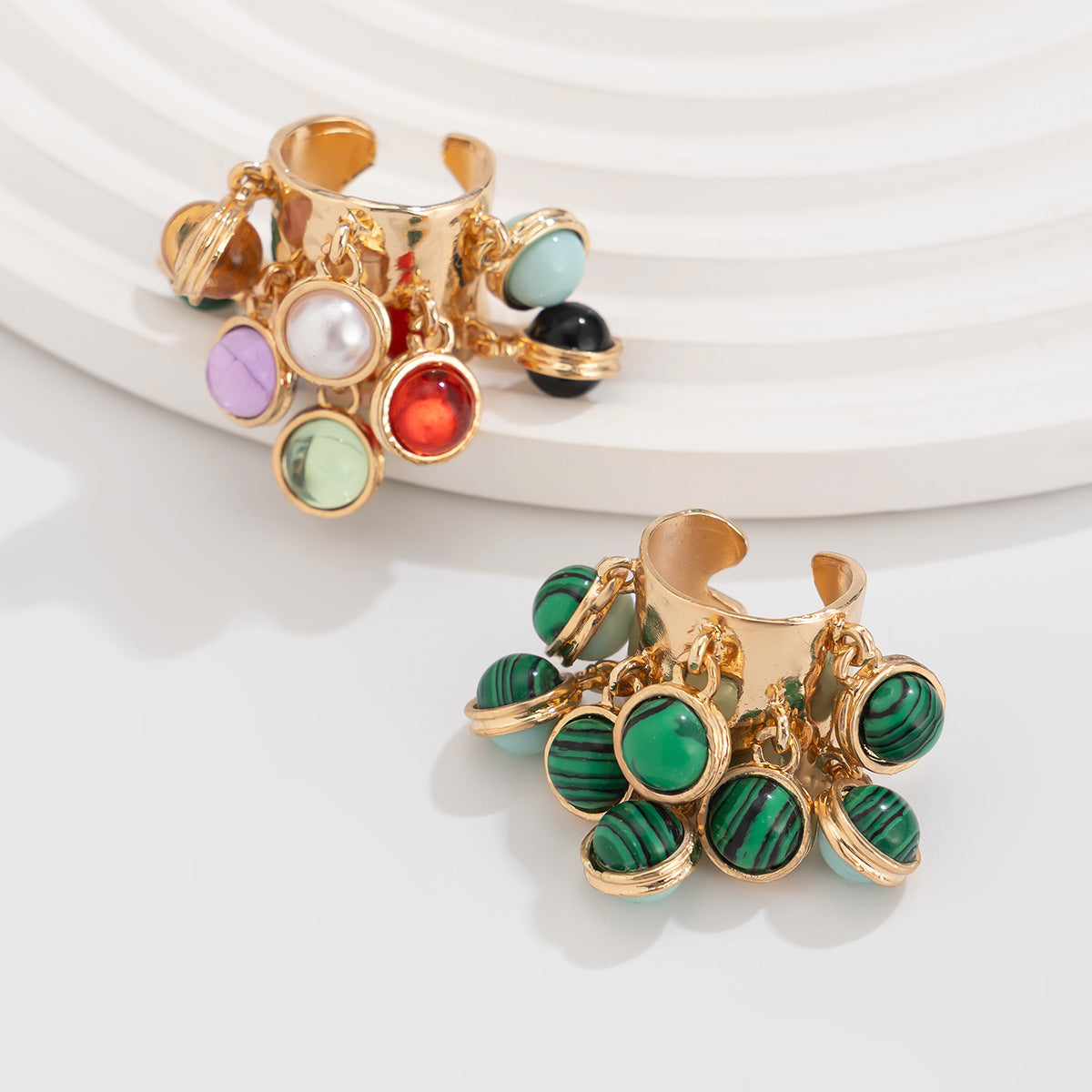 Wholesale  Retro Inlaid Geometric Ring Open Ring