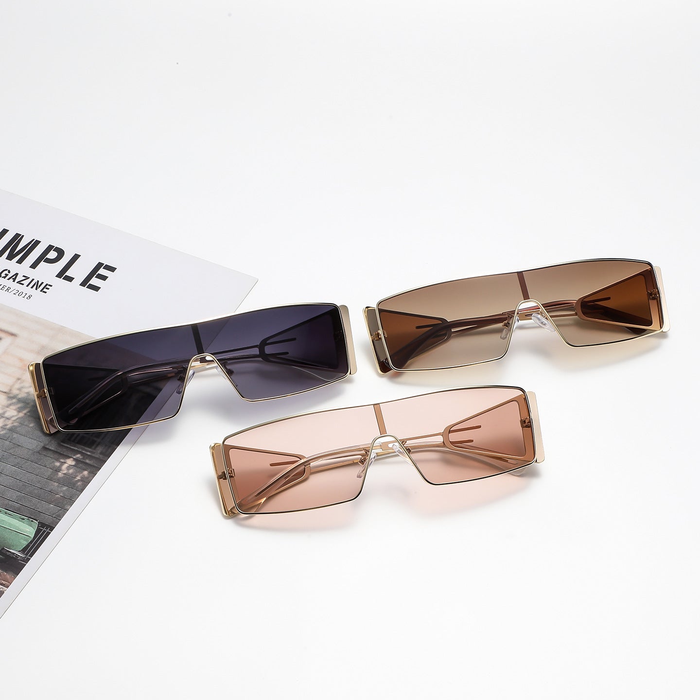 Wholesale Square One-Piece Sunglasses UV400 Black Frame Gray Lens Chic Street Style Women Fashion Accessory