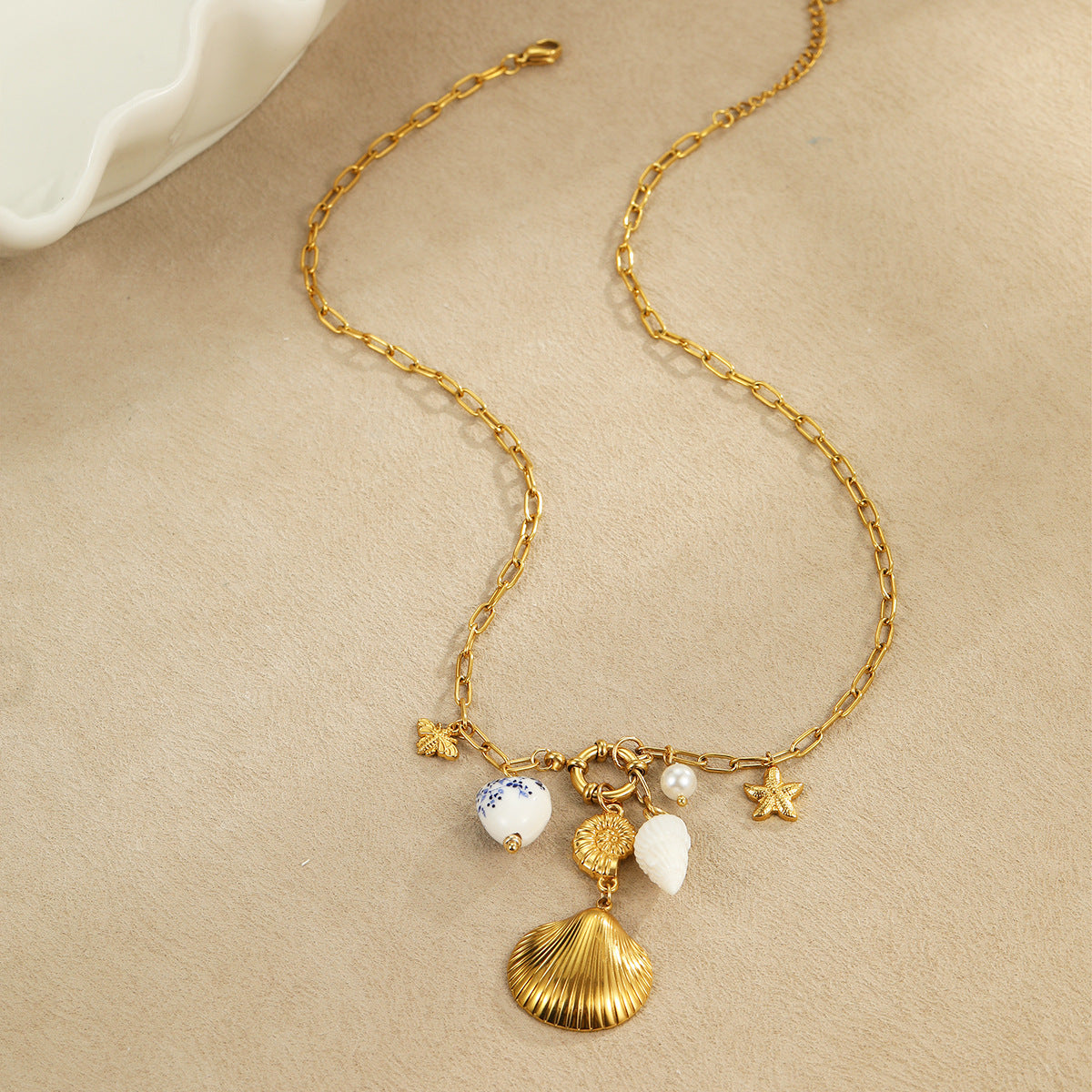 Wholesale Ocean Bracelet Necklace 18k Gold Stainless Steel Starfish Shell Conch Bead Necklaces