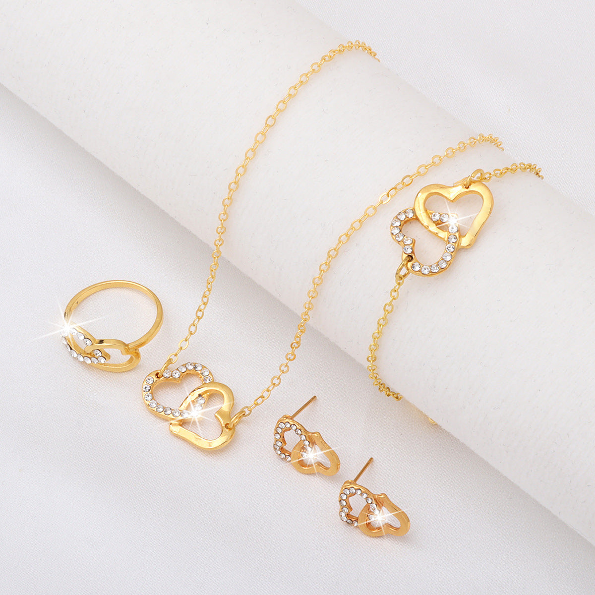Wholesale Jewelry set  double heart necklace bracelet earrings bracelet pendant four-piece  accessories
