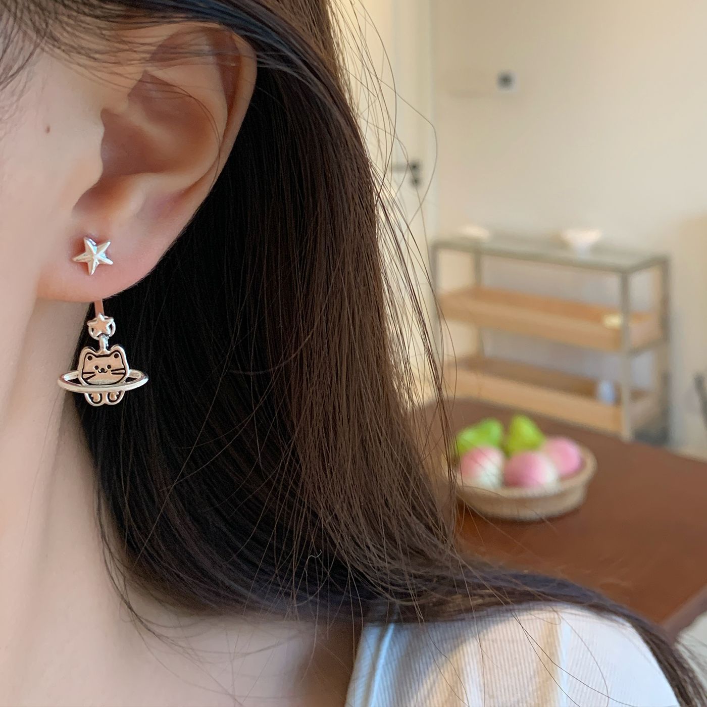 Wholesale Cartoon cute star line puppy cat earrings female silver needle design sweet earrings